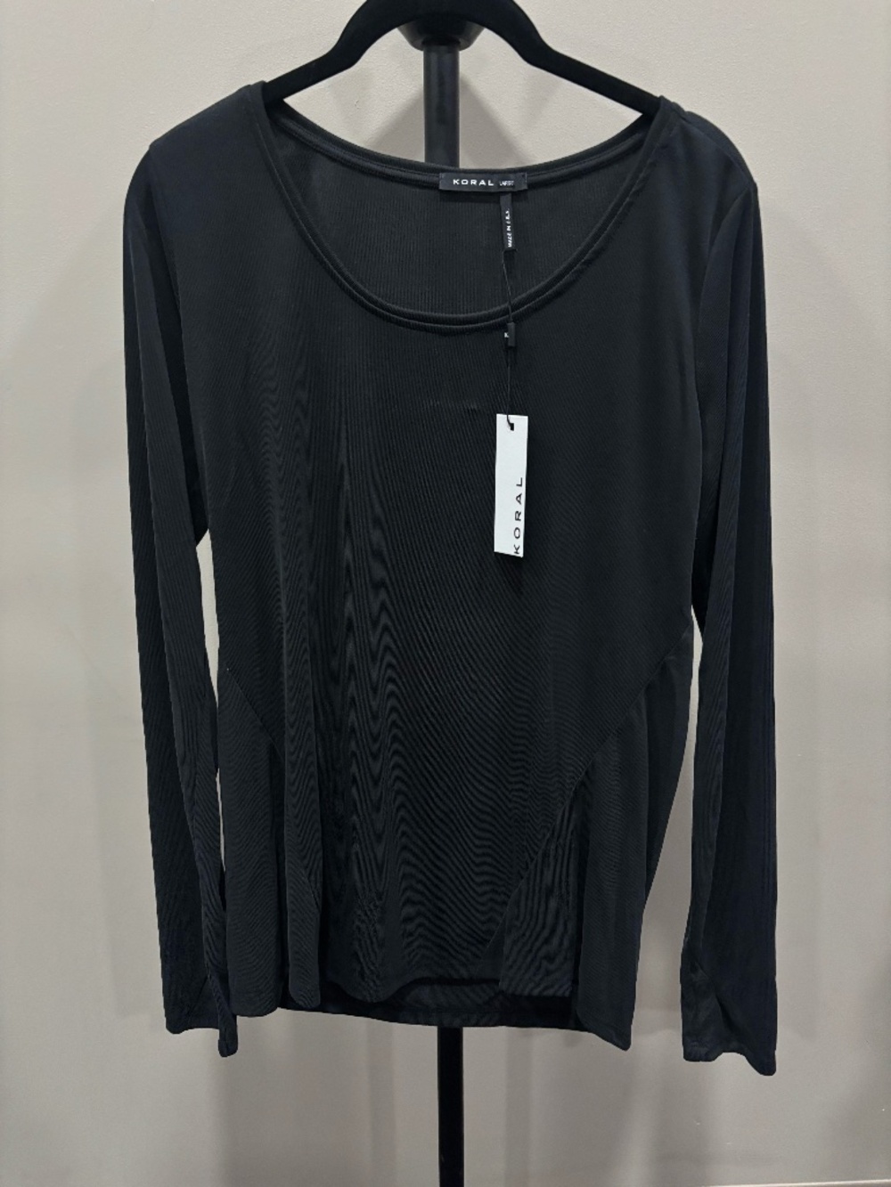 KORAL Long Sleeve Ribbed Top | Size L | Color: Black | NWT